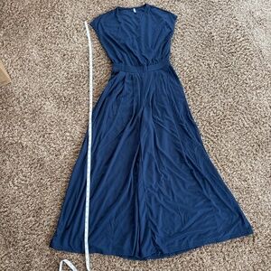 HALARA V Neck Short Sleeve Side Pocket Wide Leg Flowy Waffle Casual Jumpsuit Med